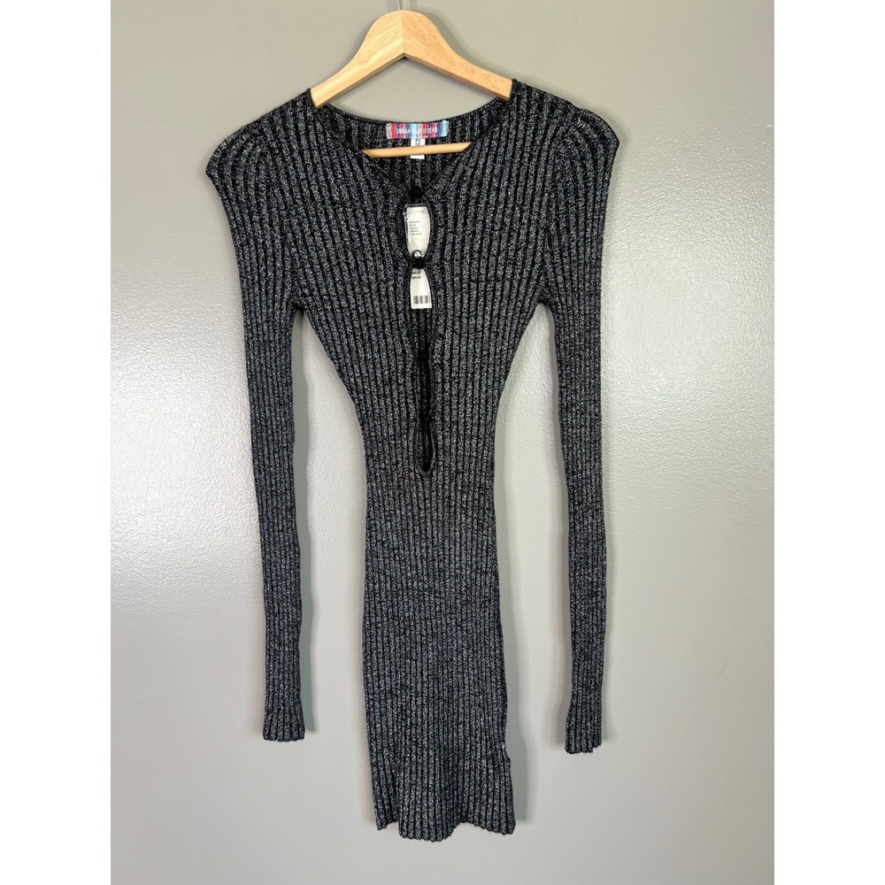 Urban Outfitters silver black metallic ribbed bodycon sweater dress glam party
